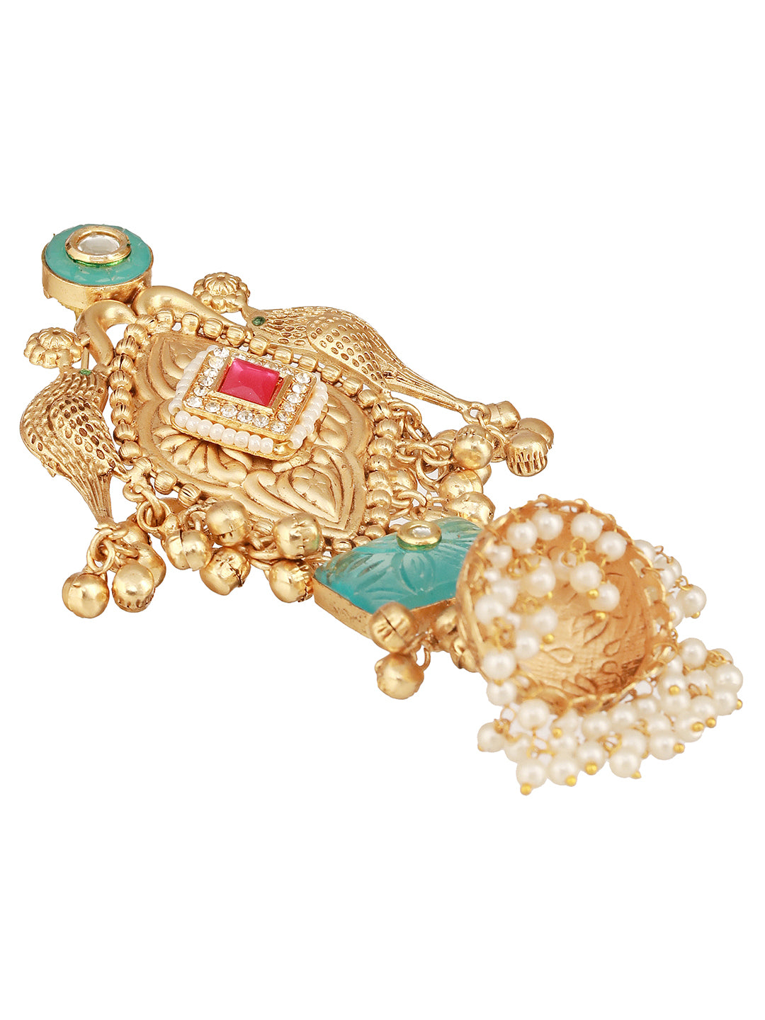 Gold Toned Kundan Studded Lightweight Bird Motif  Statement Bridal Jhumka Earrings