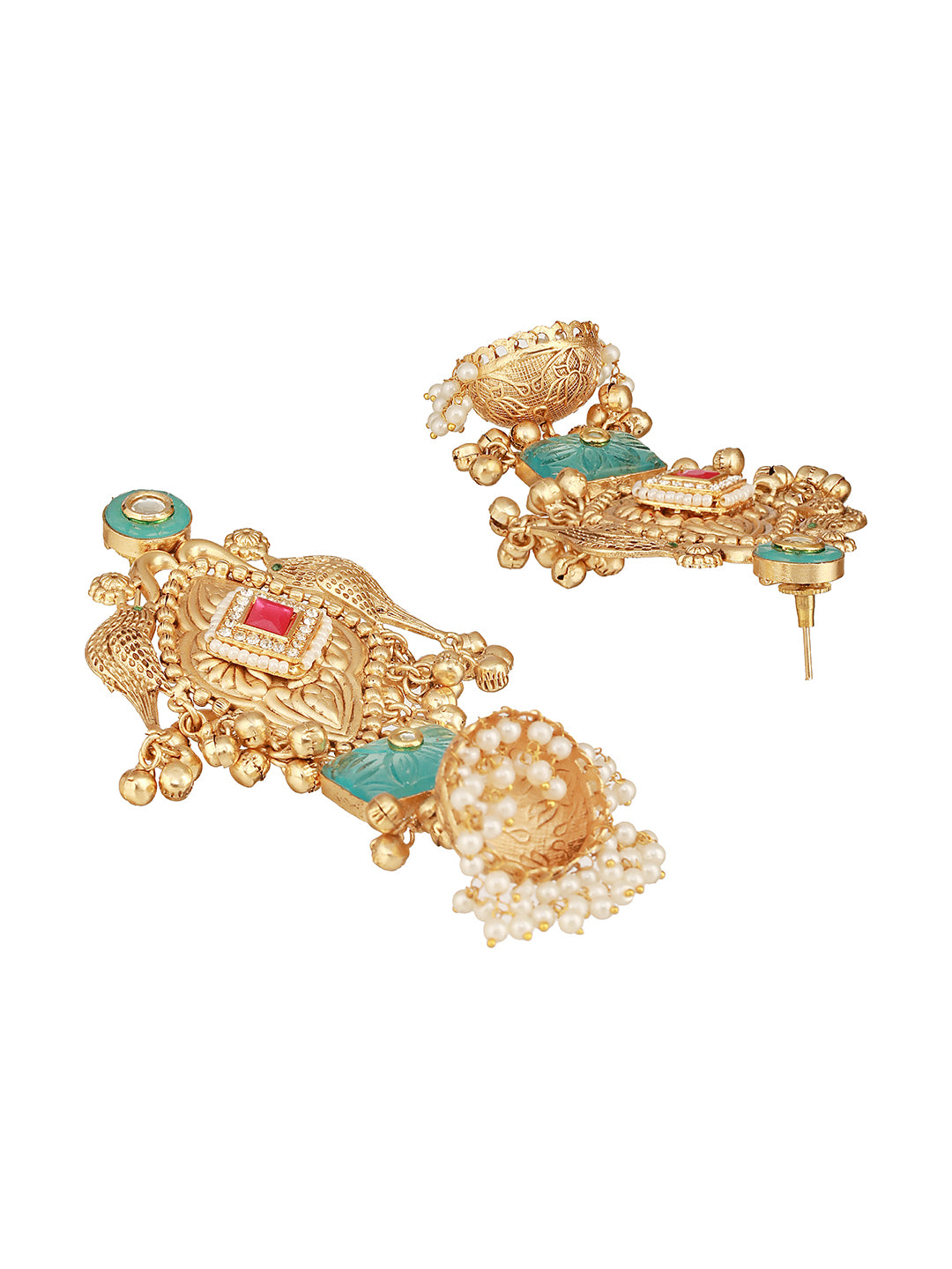 Gold Toned Kundan Studded Lightweight Bird Motif  Statement Bridal Jhumka Earrings