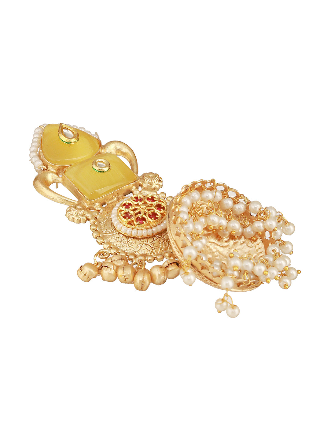 Gold Toned Yellow Stone & Kundan Lightweight Statement Large Jhumka Earrings