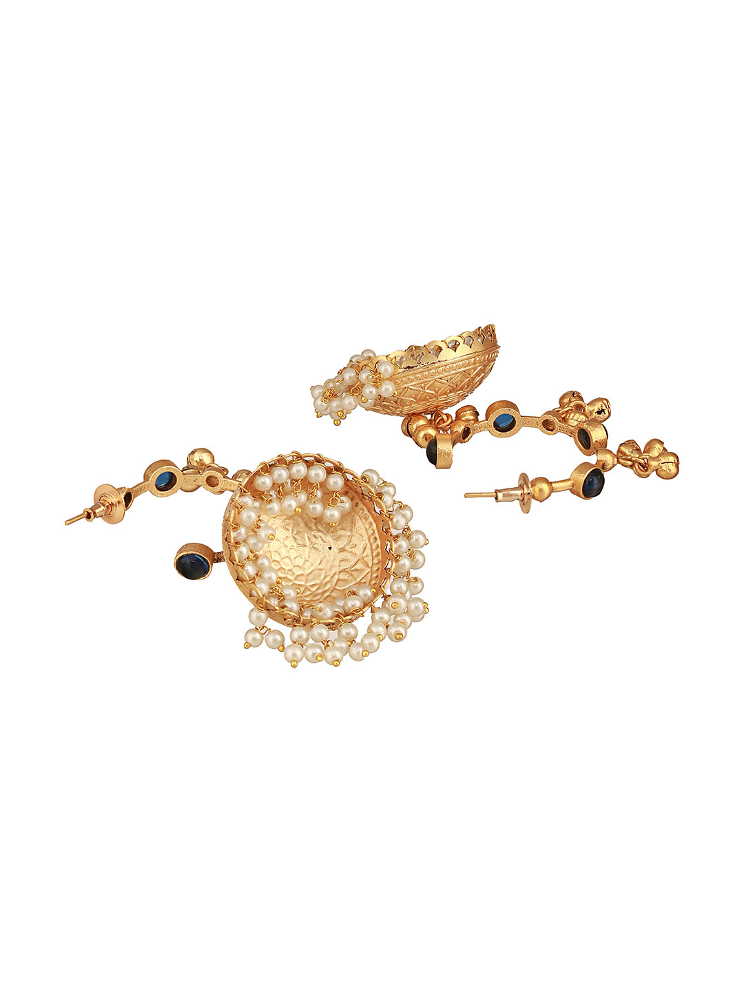 Gold Toned Blue Stone Studded Statement Ghungroo Hoop Jhumka Earrings