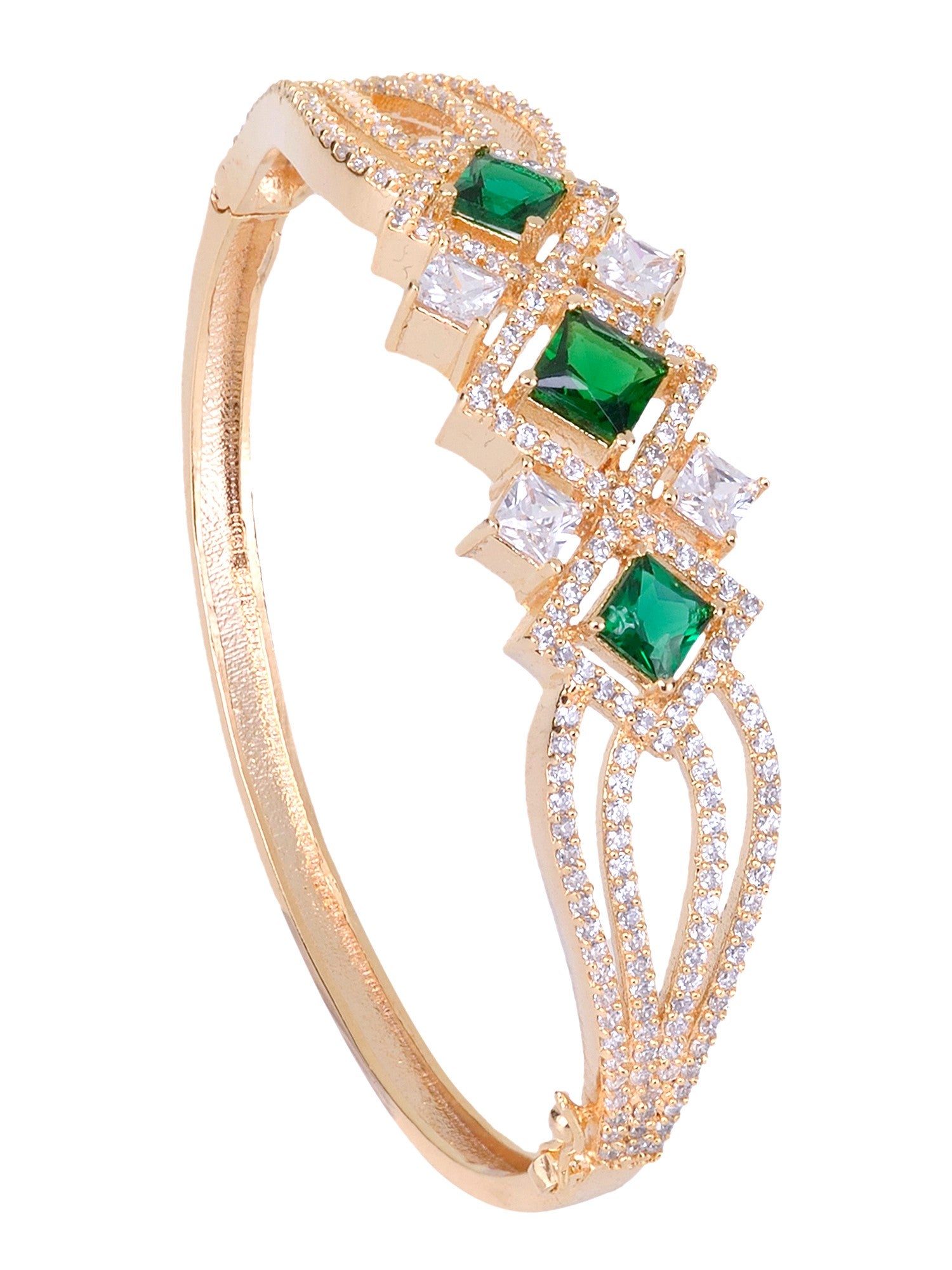 Gold plated Green AD studded handcrafted designer Bracelet for Women & Girls