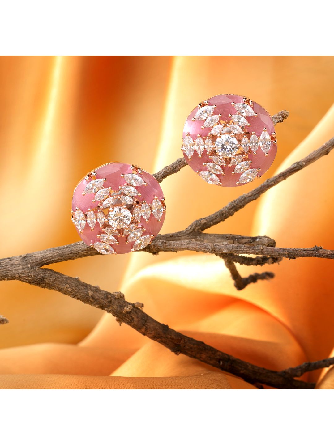 Rose Gold Pink AD studded handcrafted Ear Ring