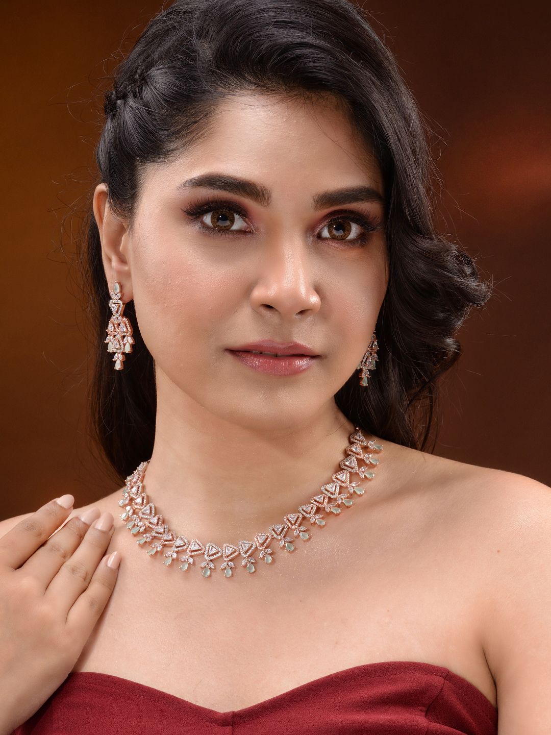 Unique triangular design Diamond Necklace Earrings Modern design for Women & Girls