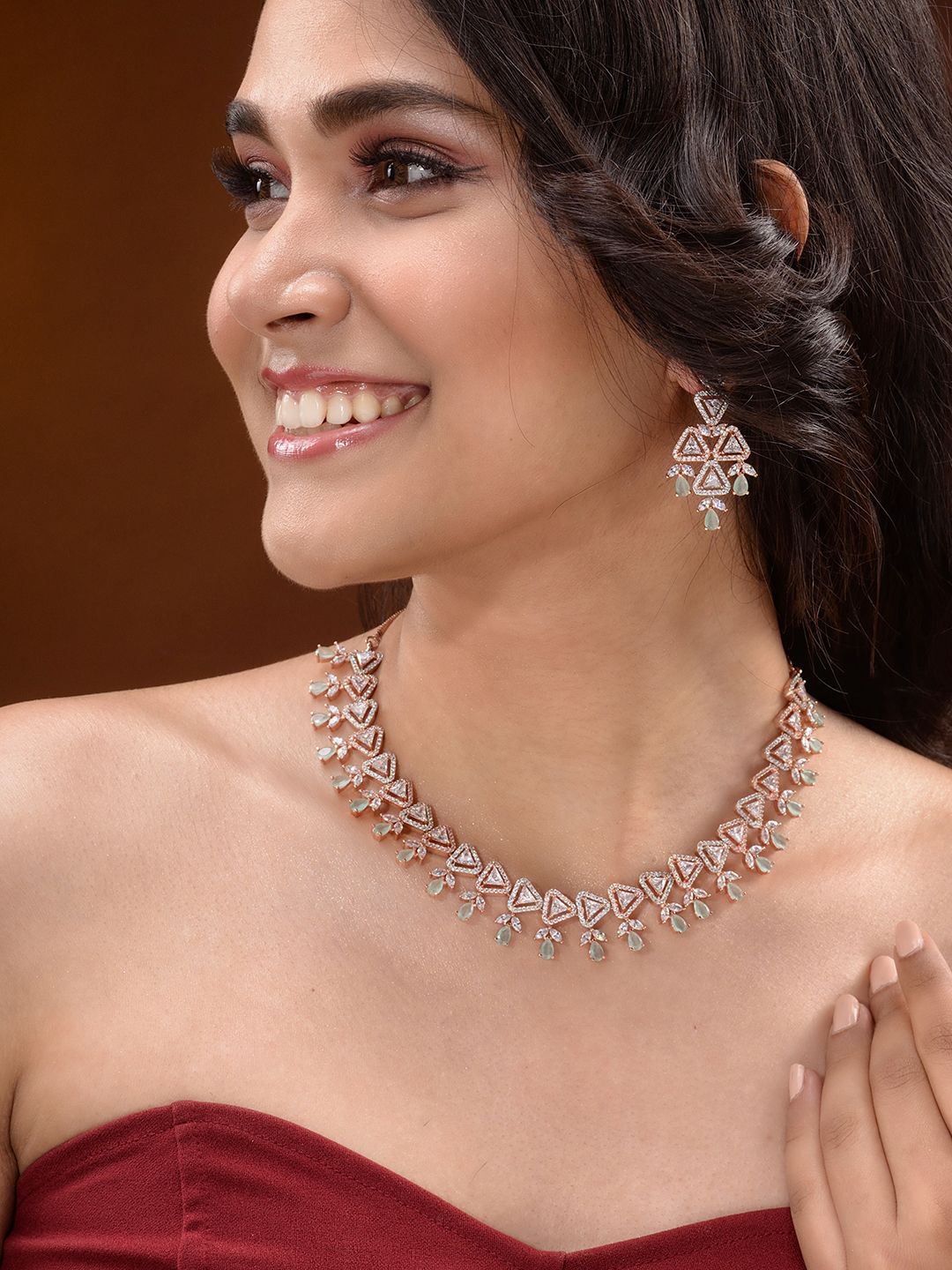 Unique triangular design Diamond Necklace Earrings Modern design for Women & Girls