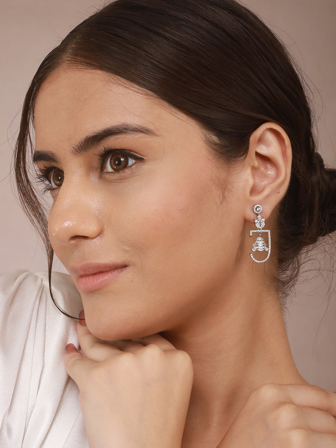 925 Sterling Silver Rhodium Plated CZ Jhumka Earrings