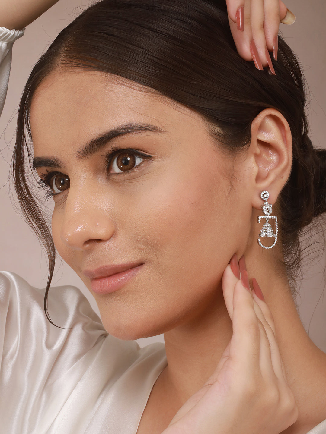 925 Sterling Silver Rhodium Plated CZ Jhumka Earrings