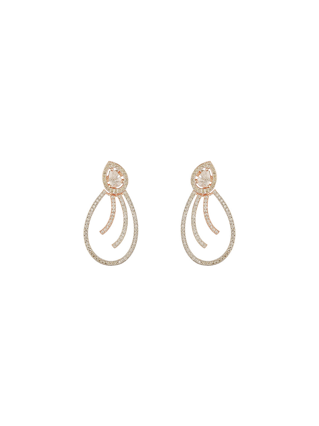 Rose Gold Plated AD Studded Pear Shaped Drop Earrings