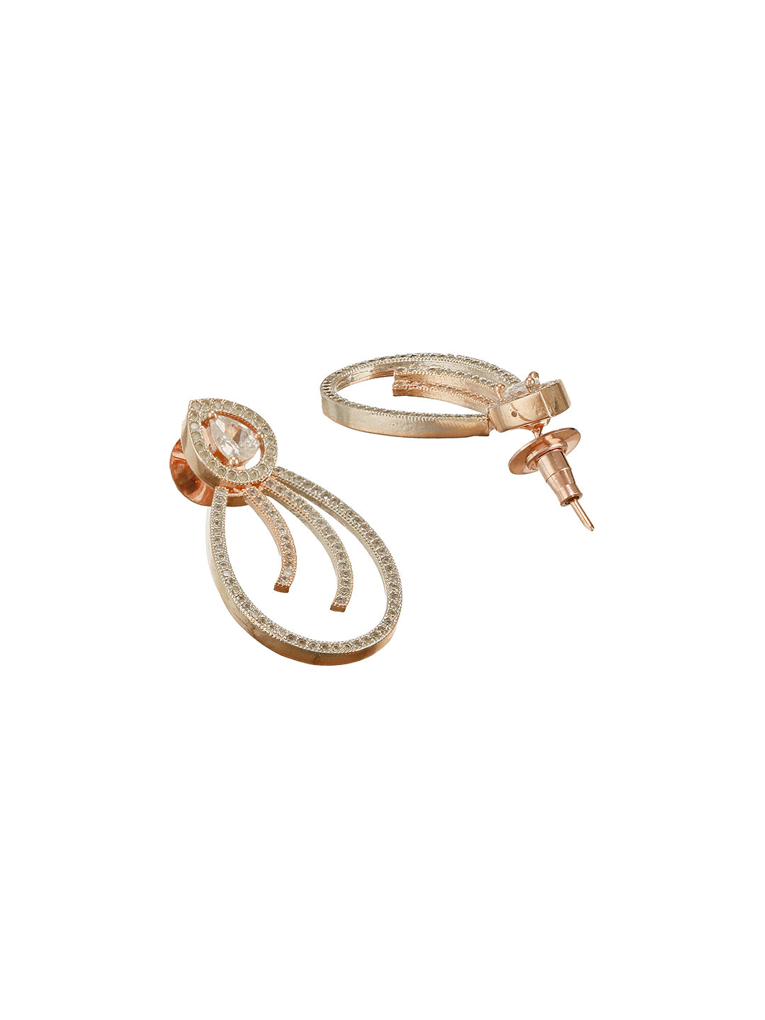 Rose Gold Plated AD Studded Pear Shaped Drop Earrings