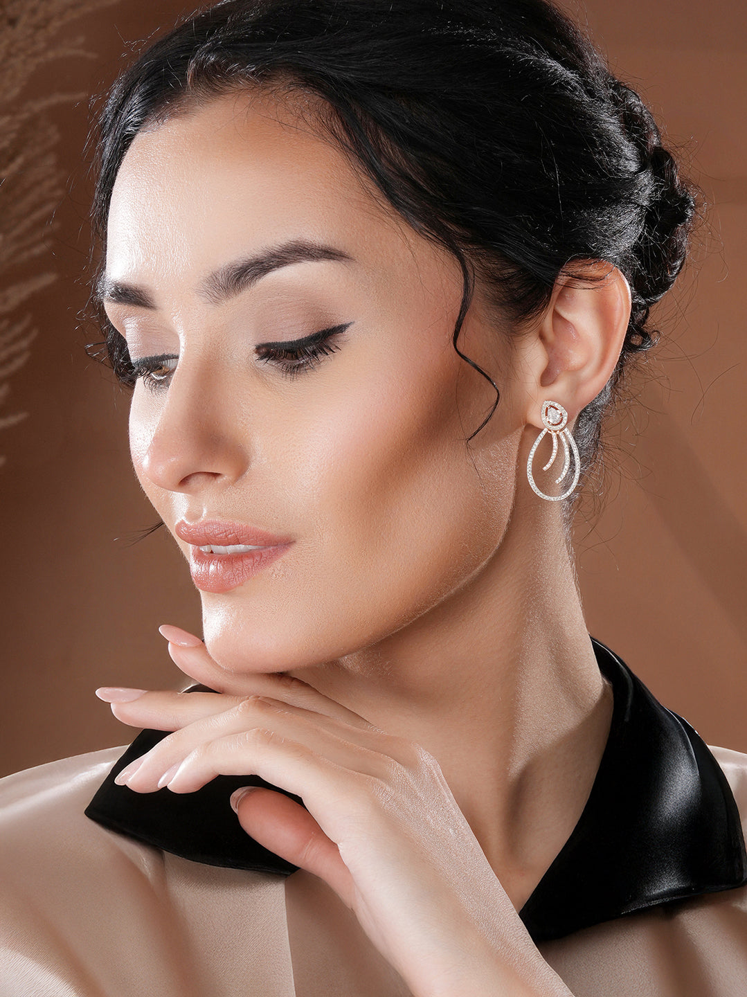 Rose Gold Plated AD Studded Pear Shaped Drop Earrings