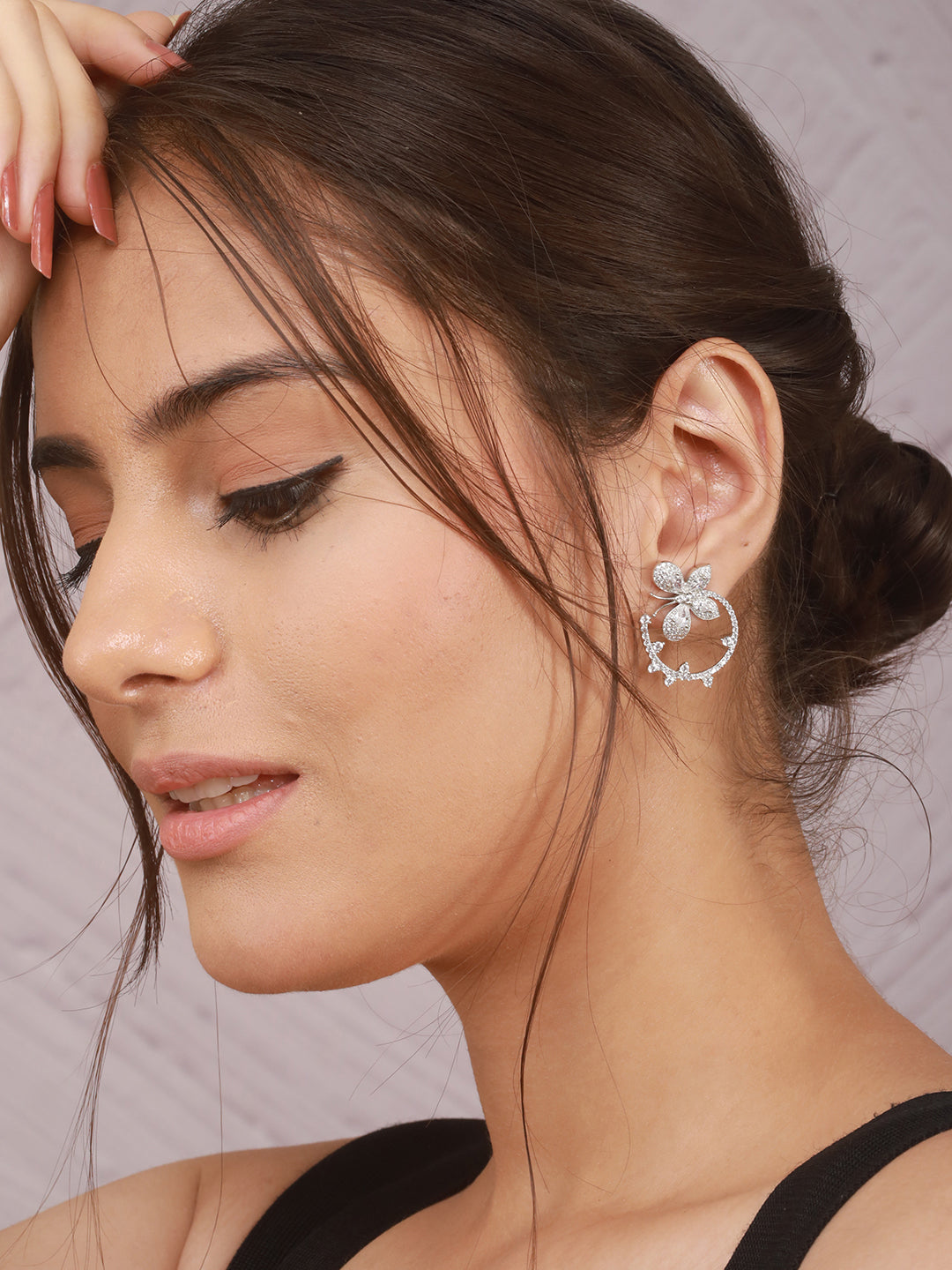 925 Sterling Silver Butterfly Circular Studds Earrings