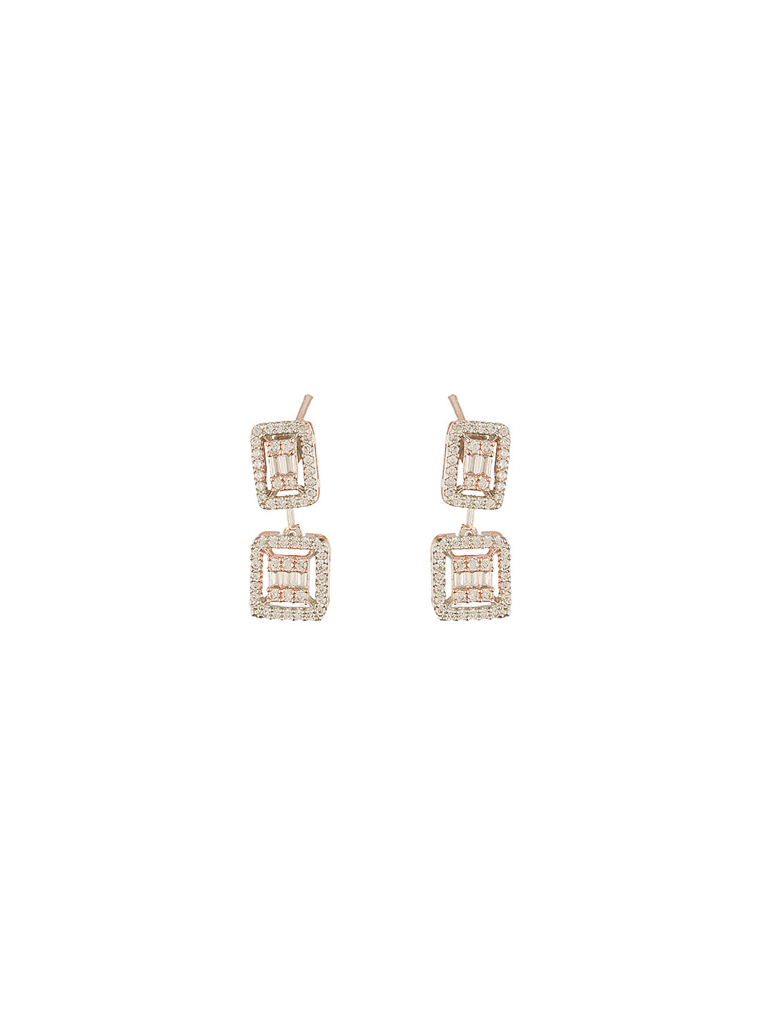 Rose Gold Plated Zircon Studded Classic Minimal Geometric Drop Earrings