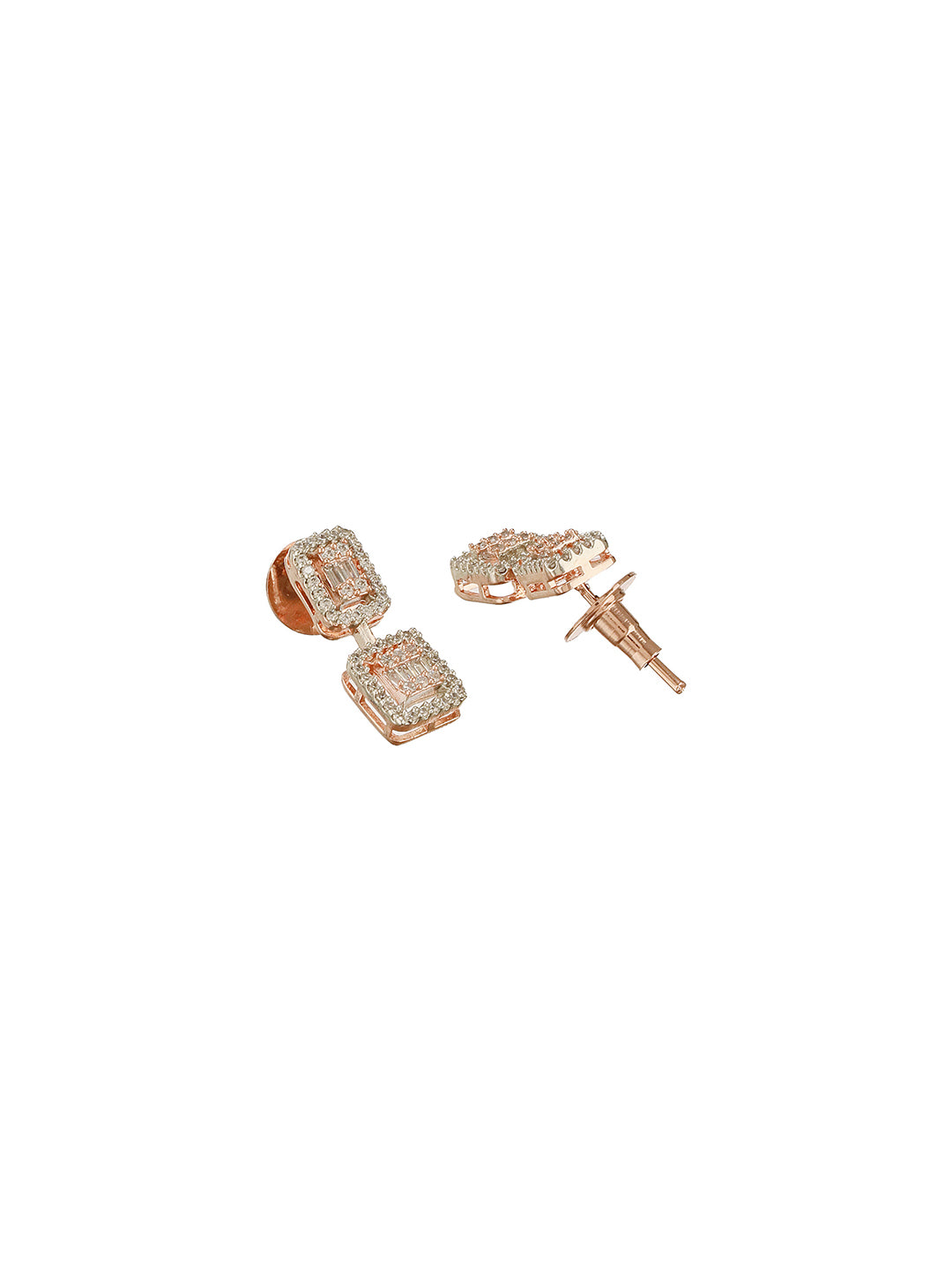 Rose Gold Plated Zircon Studded Classic Minimal Geometric Drop Earrings