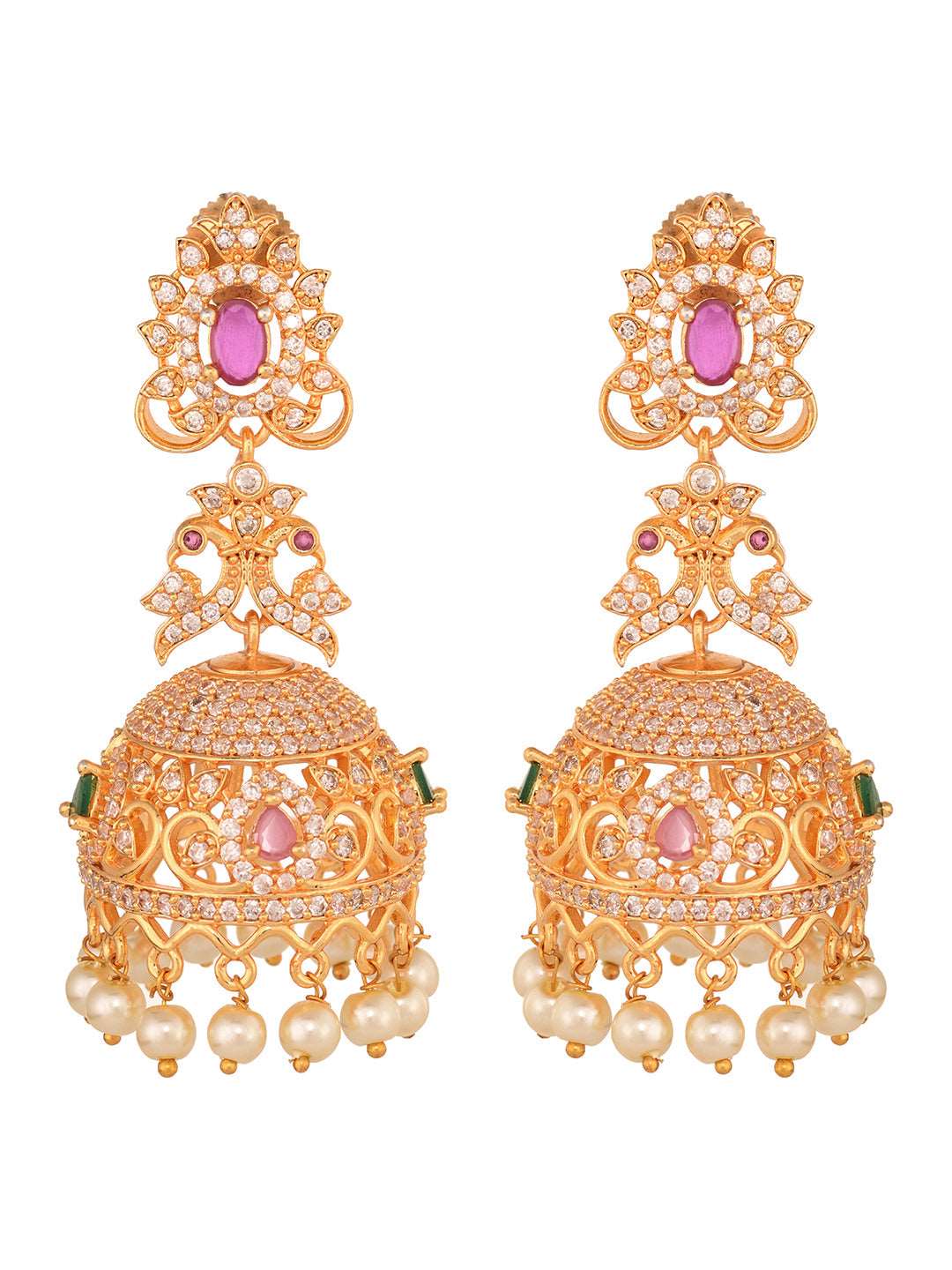 Gold Plated Multi stone studded Jhumka Earrings, zaveri pearls, sale price rs, sale price, sale gold plated, sale gold, sale, rubans, ring, regular price, priyassi jewellery, kushal's - Saraf