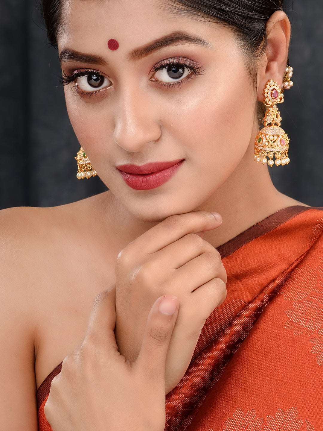 Gold Plated Multi stone studded Jhumka Earrings, zaveri pearls, sale price rs, sale price, sale gold plated, sale gold, sale, rubans, ring, regular price, priyassi jewellery, kushal's - Saraf