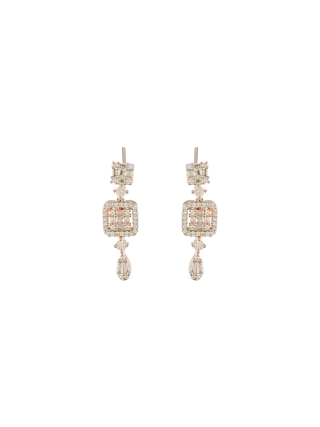 Rose Gold Plated Zircon Studded Classic Minimal Designer Drop Earrings