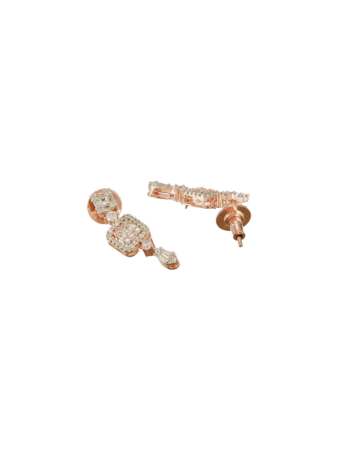 Rose Gold Plated Zircon Studded Classic Minimal Designer Drop Earrings