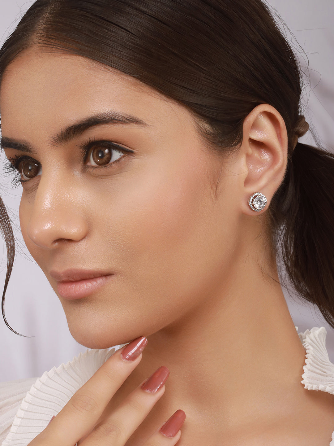 925 Sterling Silver Rhodium Plated Halo Solitaire Studds Earrings