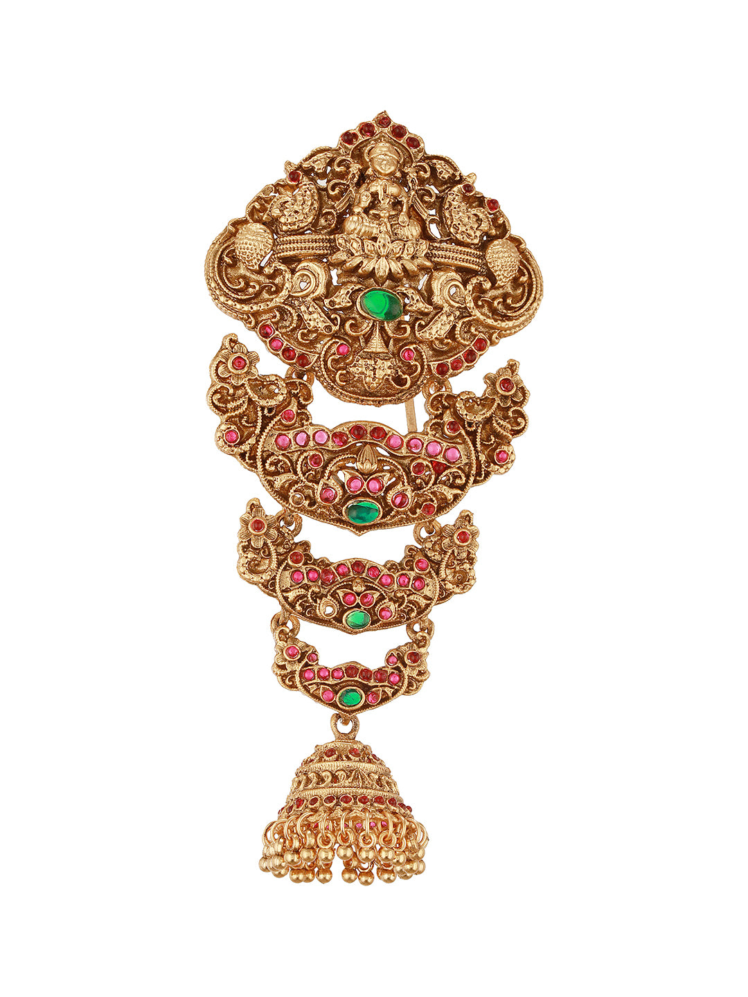 Gold Plated Red Kempo Studded Nagas Lakshmiji  Temple Jadai Billa Hair Braid Choti
