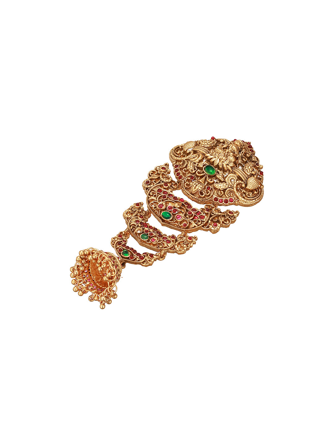 Gold Plated Red Kempo Studded Nagas Lakshmiji  Temple Jadai Billa Hair Braid Choti