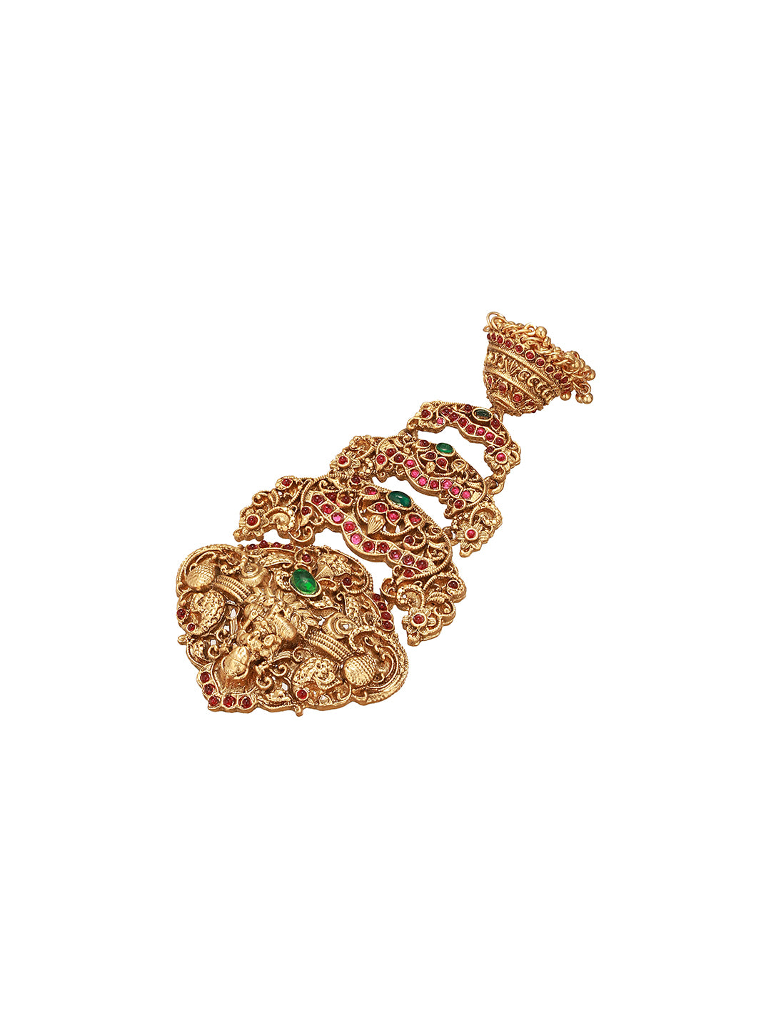 Gold Plated Red Kempo Studded Nagas Lakshmiji  Temple Jadai Billa Hair Braid Choti