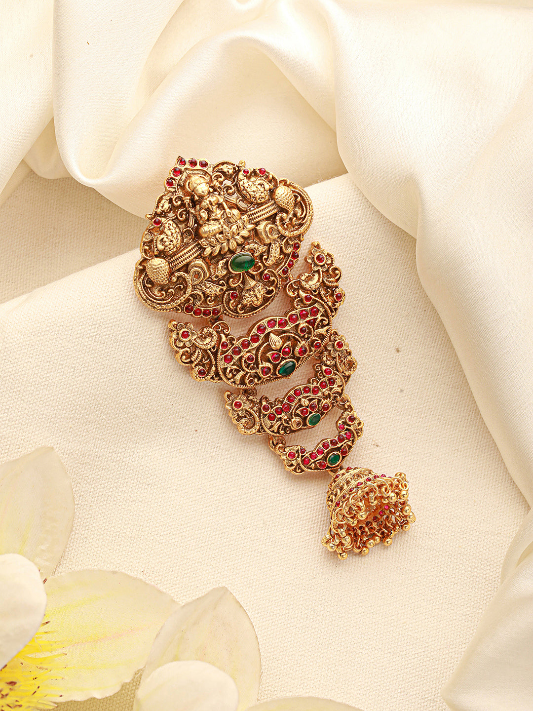 Gold Plated Red Kempo Studded Nagas Lakshmiji  Temple Jadai Billa Hair Braid Choti