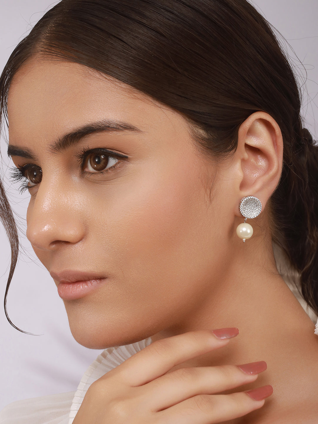 925 Sterling Silver Cubic Zirconia Circular Pearl Drop Earrings