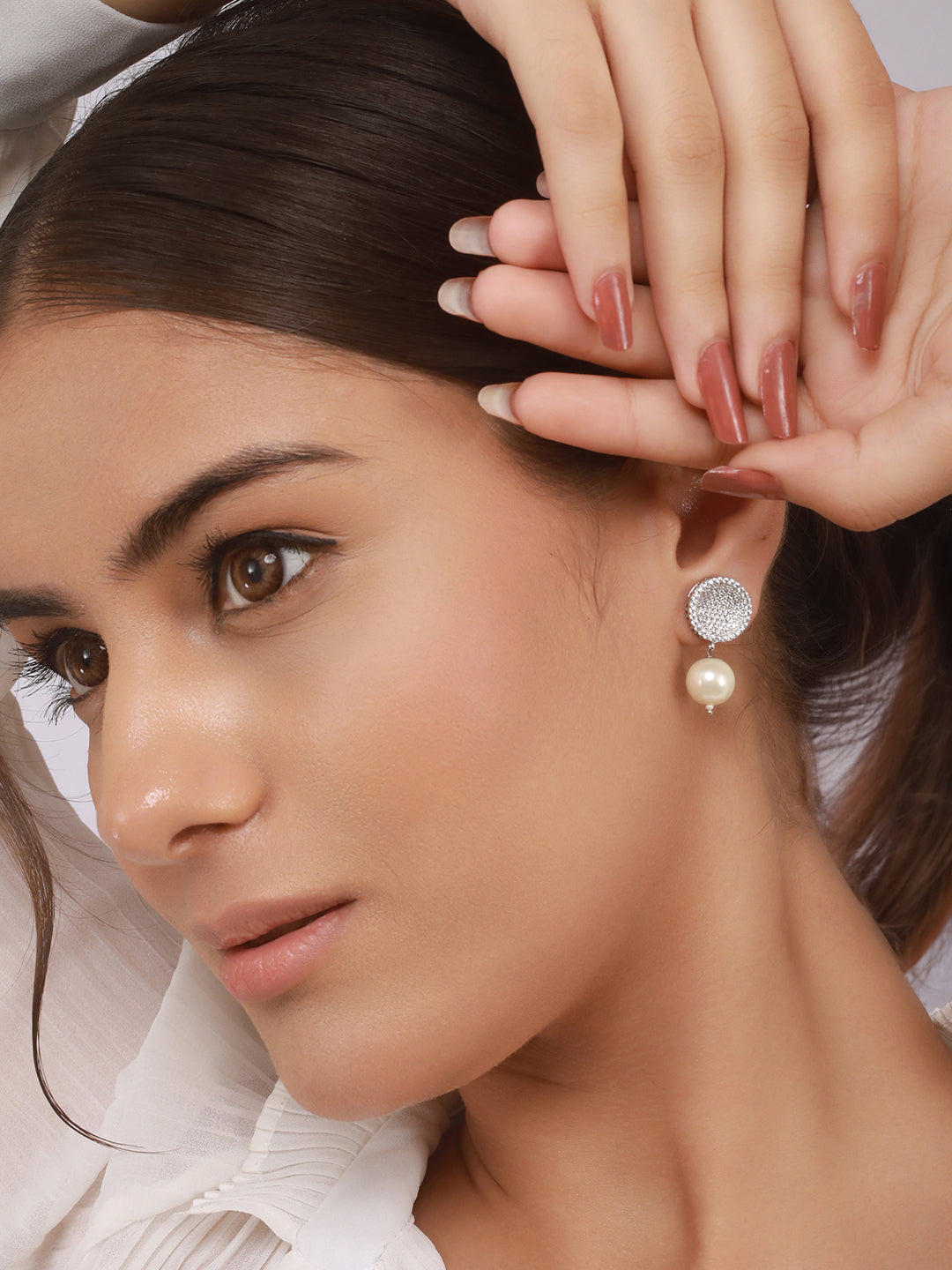 925 Sterling Silver Cubic Zirconia Circular Pearl Drop Earrings