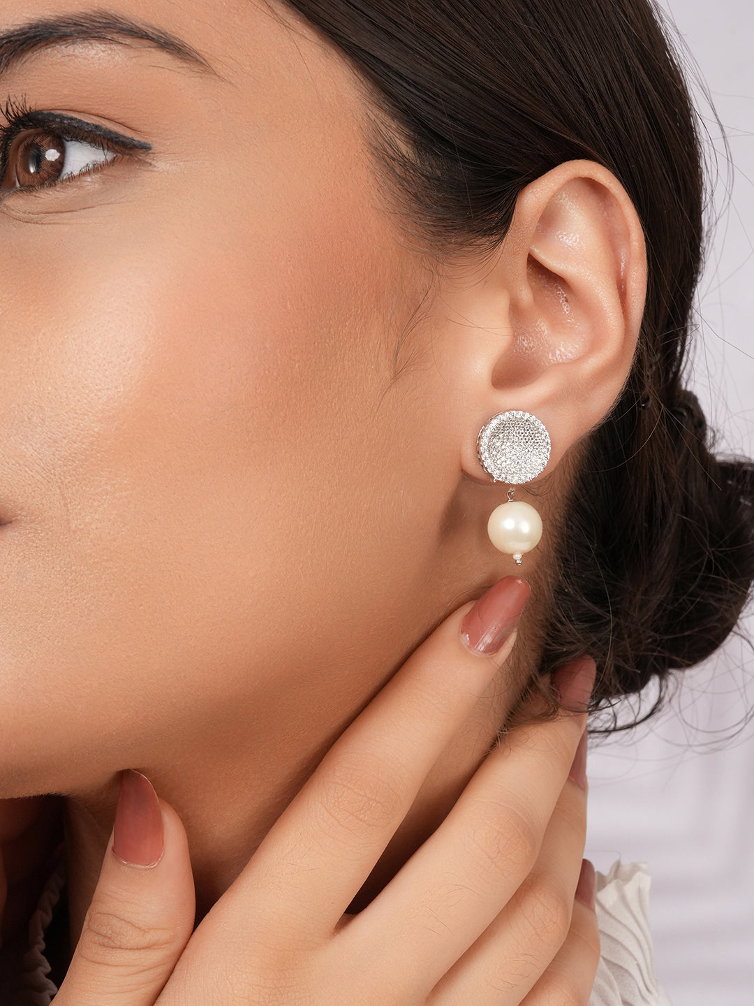 925 Sterling Silver Cubic Zirconia Circular Pearl Drop Earrings