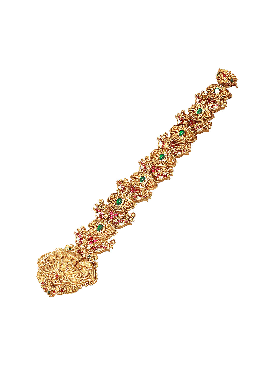 Gold Plated Red Kempo Studded Nagas Lakshmiji  Peacock  Temple Jadai Billa  Bridal Hair Braid Choti