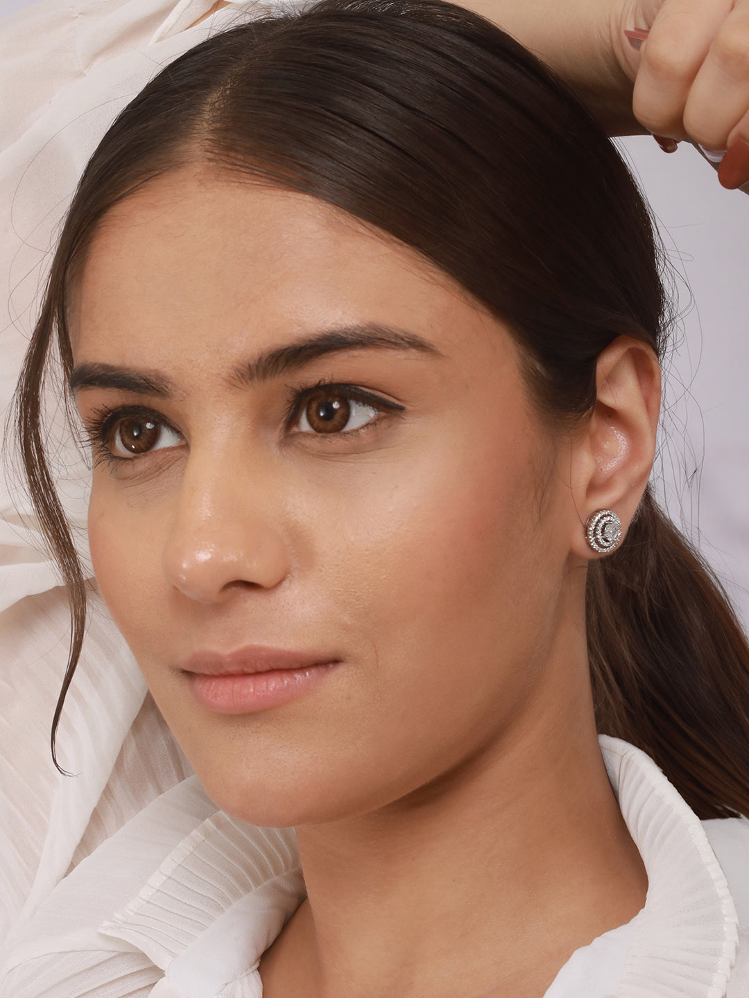 925 Sterling Silver Cubic Zirconia Concentric Circular Studds Earring