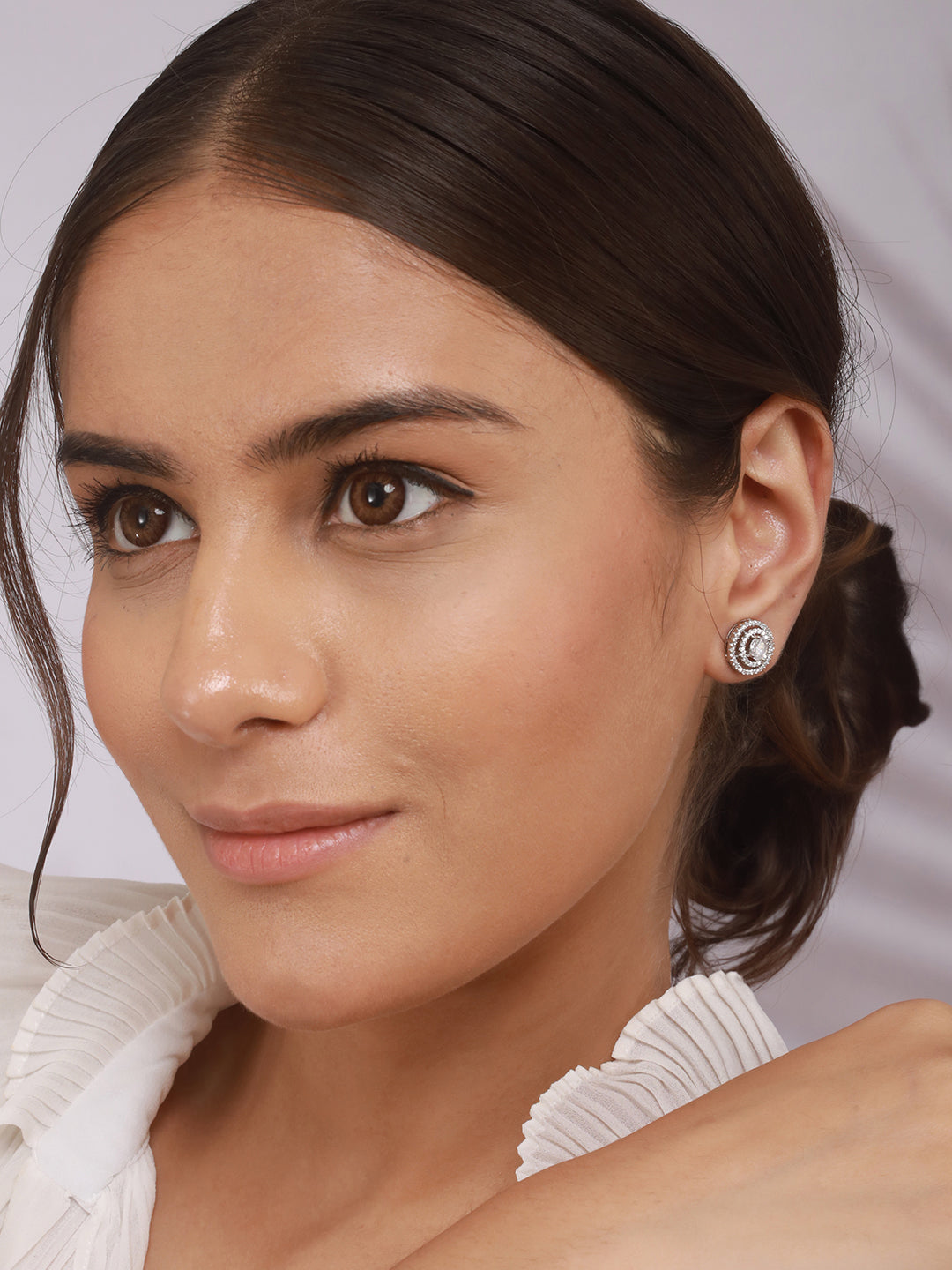 925 Sterling Silver Cubic Zirconia Concentric Circular Studds Earring