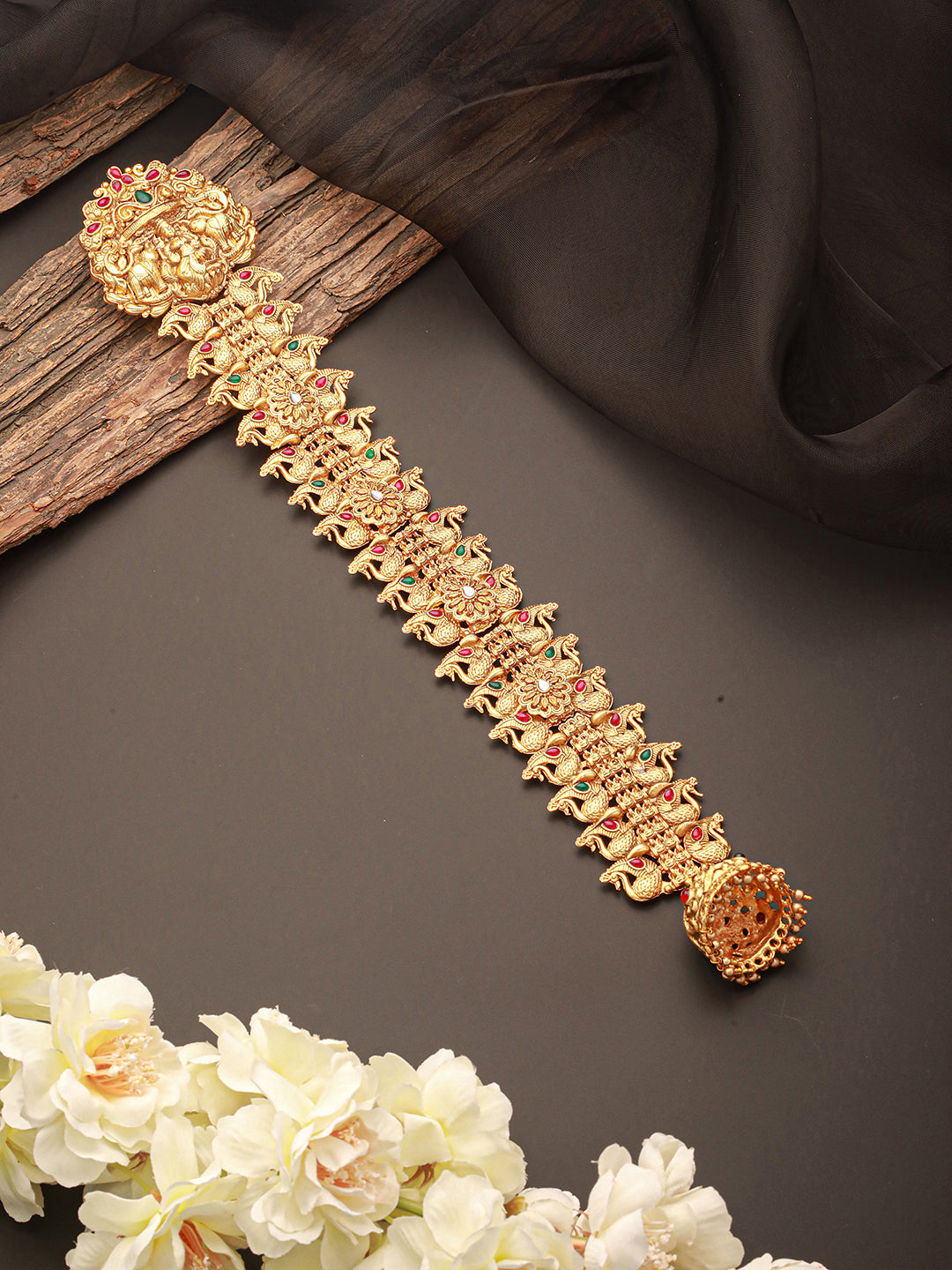 Gold Look Nakshi Kempo Studded Lakshmi Ji Peacock Jadai Billa Bridal Hair Braid Choti