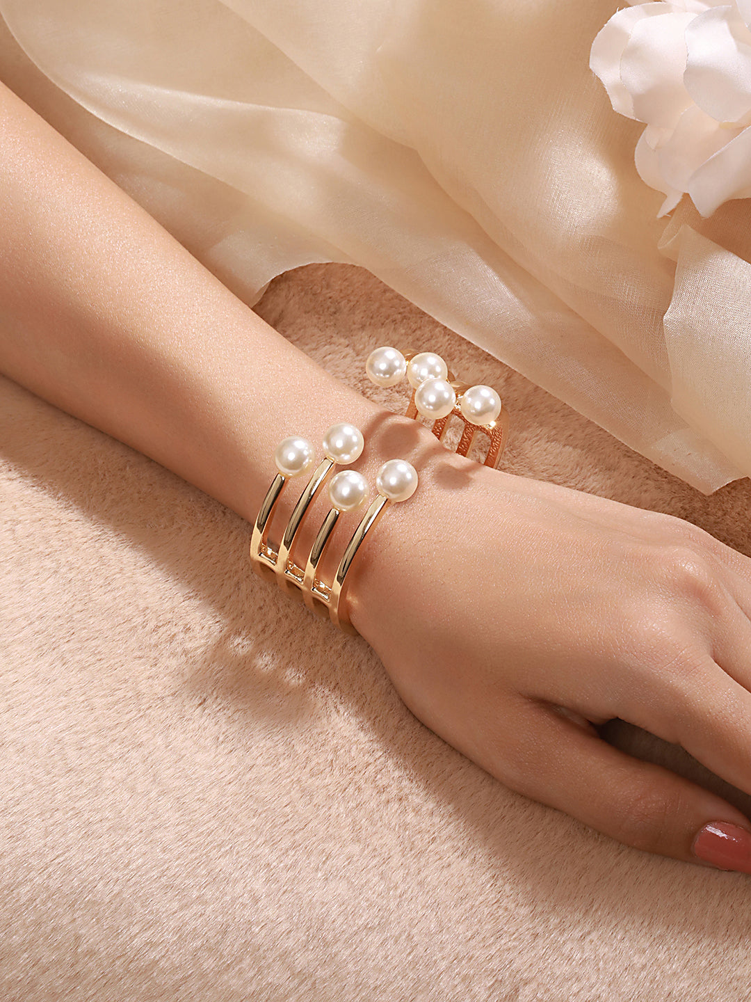 Anti-Tarnish Gold Plated Pearl Cuff Kada Bracelet