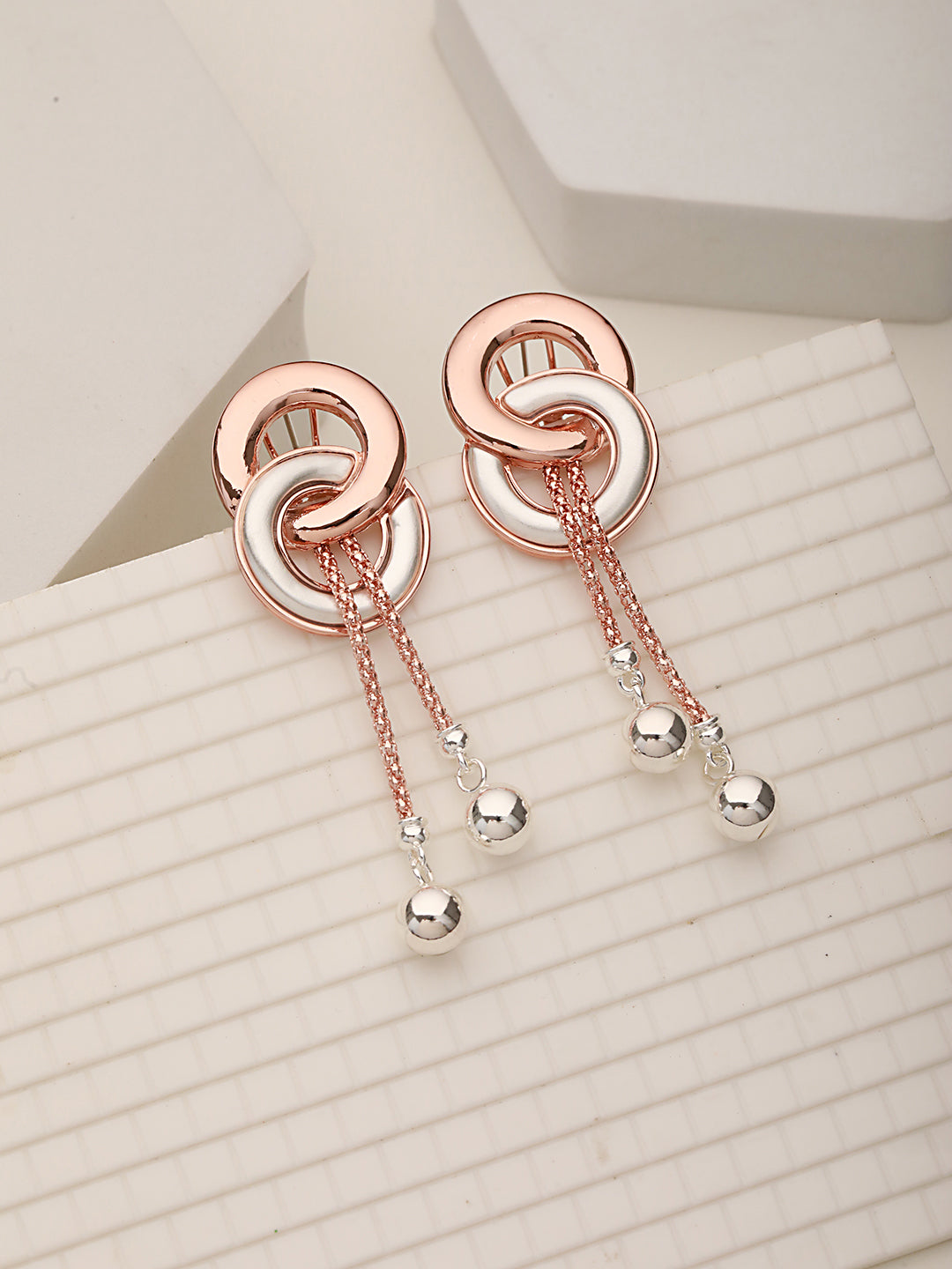 Anti-Tarnish Rose Gold 2 Toned Circular Knotted  Dangling Earrings