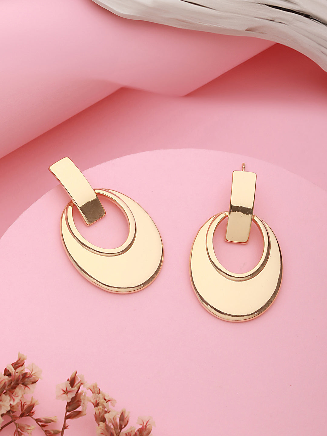 Anti-Tarnish Gold  Toned Bold Statement Elliptical Earrings