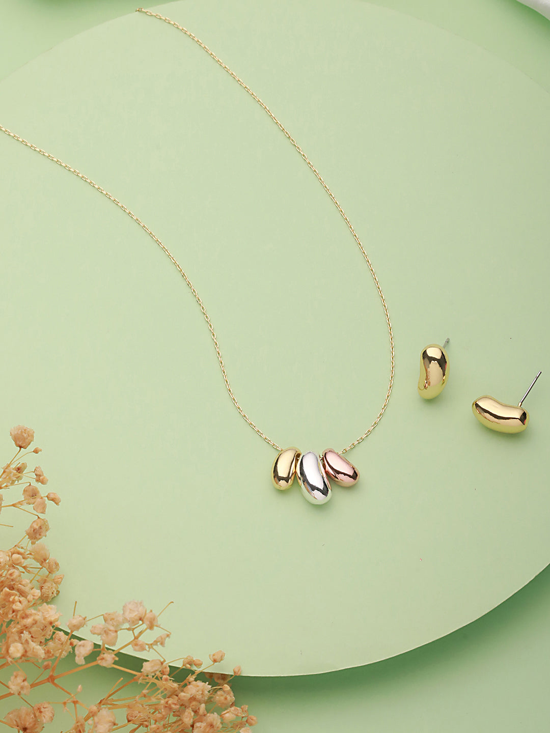 Anti-Tarnish Gold Plated 3 Toned Chunky Dome Shaped Locket Jewellery Set