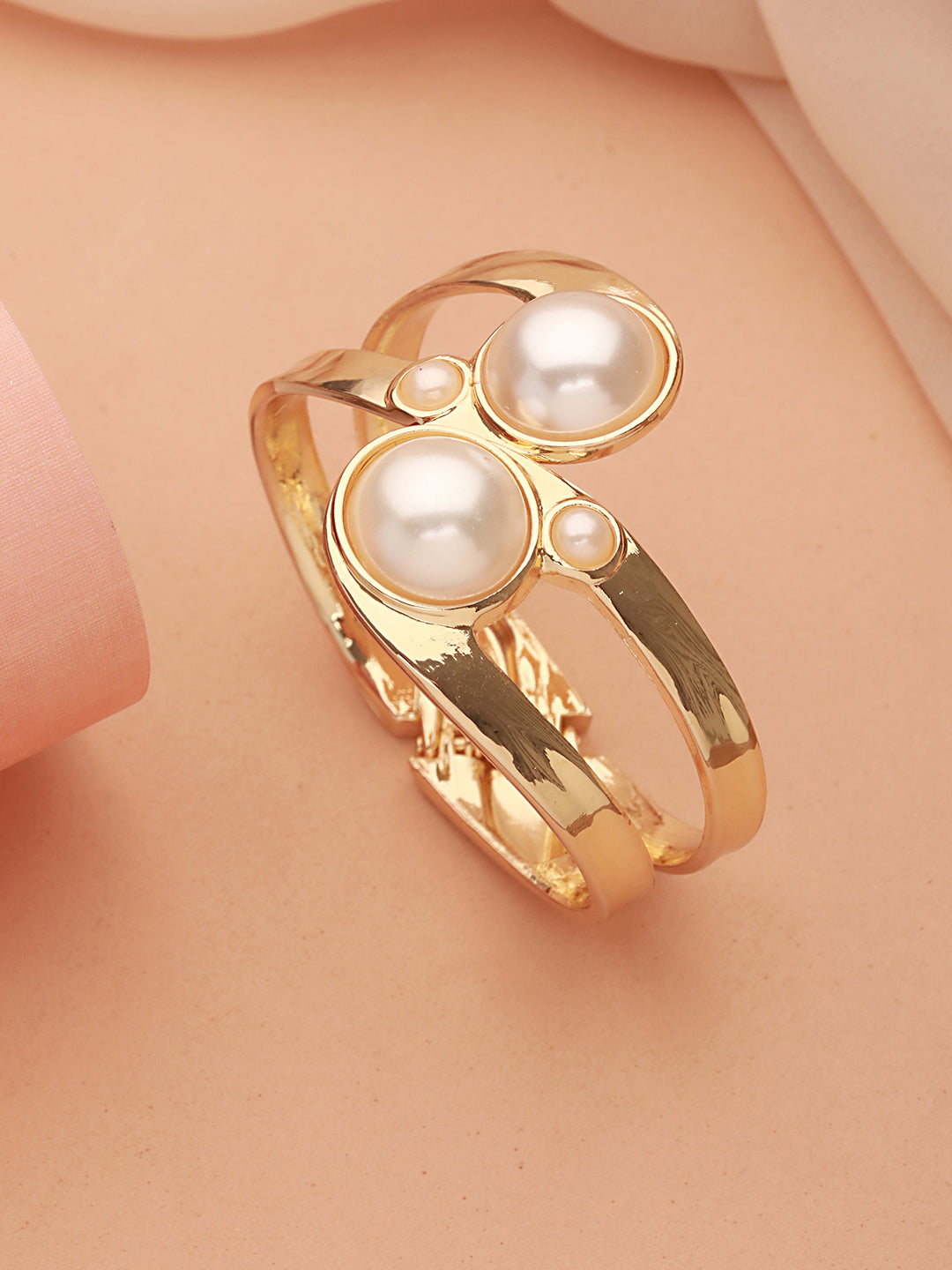 Anti-Tarnish 18k Gold Plated Pearl Studded Cuff Bangle Bracelet