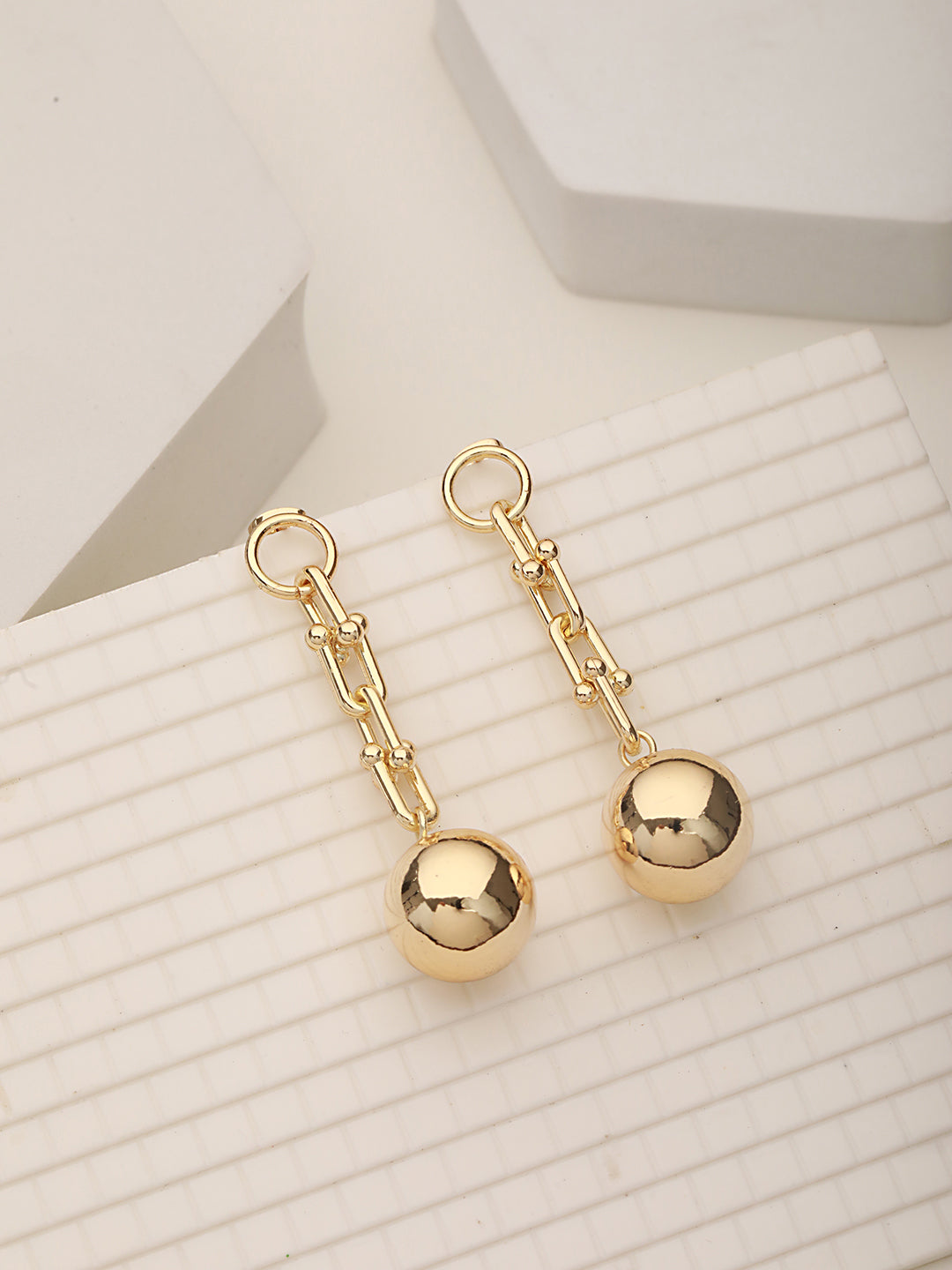 Anti-Tarnish 18k  Gold Plated Link Spherical ball Dangler Earrings