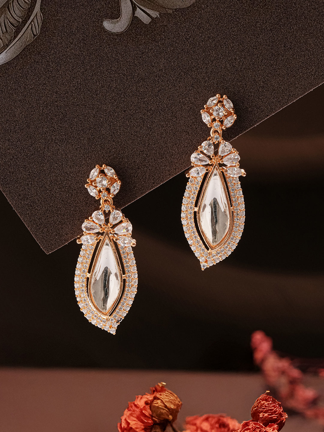 Gold Plated Uncut Polki Mossanite Dropdown Minimal Earrings