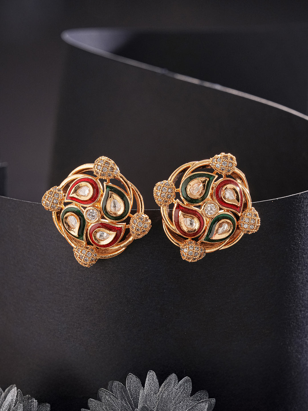 Gold Plated Uncut Moissanite Kundan Studded Mango Design Minimal  Studds Earrings