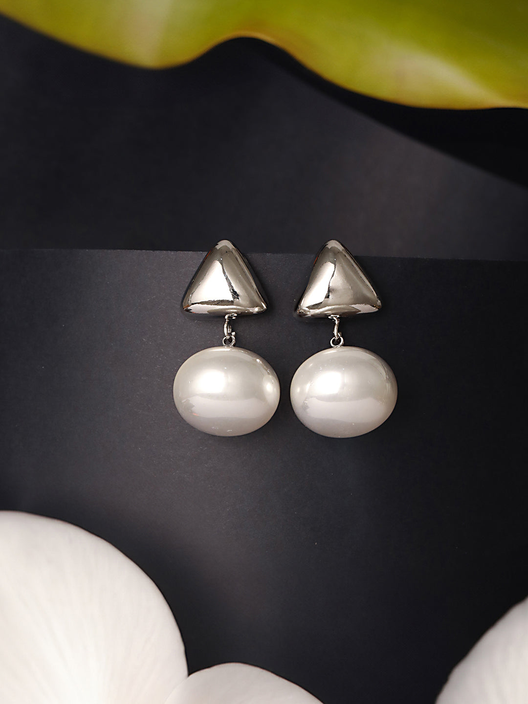 Anti-Tarnish Silver Plated Tiangular Pearl Drop minimal Earrings
