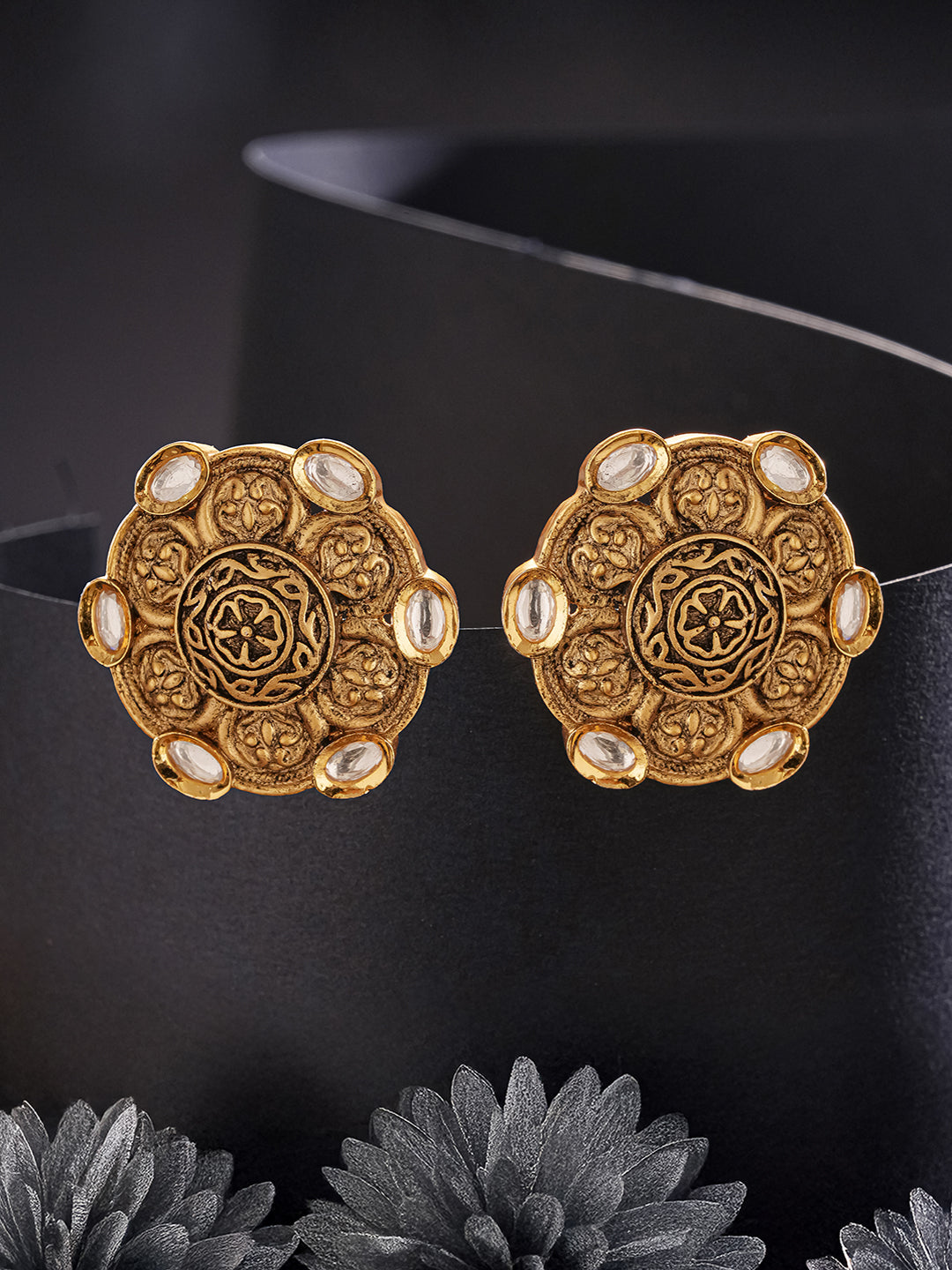 Antique Gold Plated Kundan Studded Filigree Intricate Studds earrings