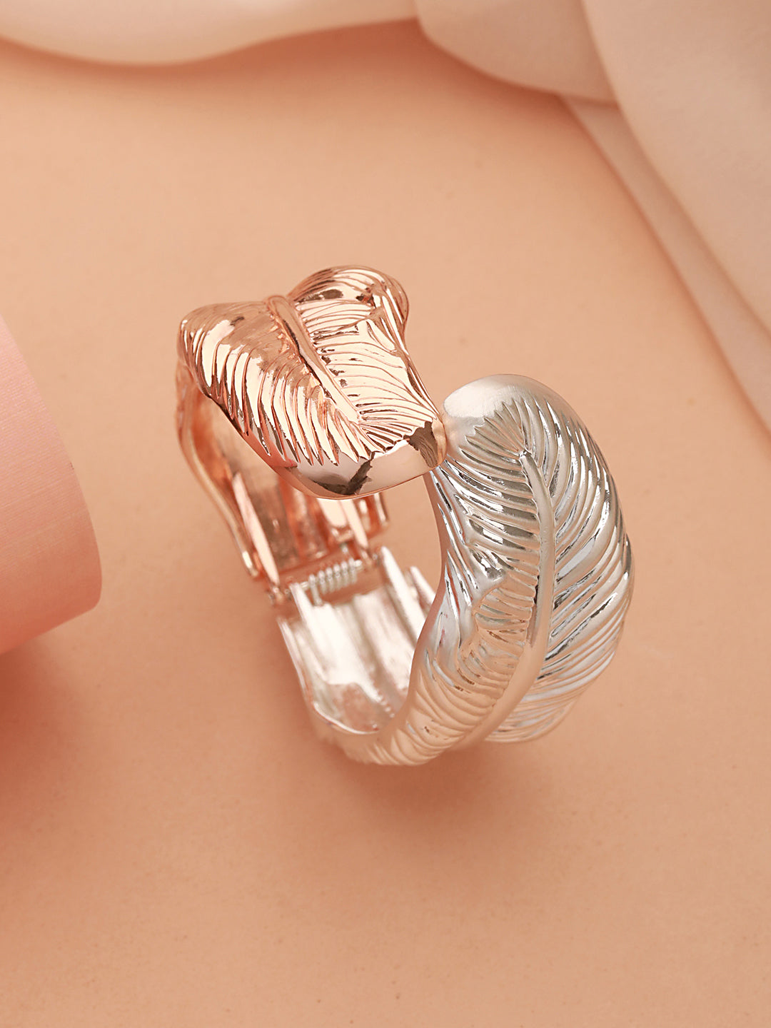 Anti-Tarnish Dual Tone Rose Gold Leaf Shaped Cuff Kada bracelet