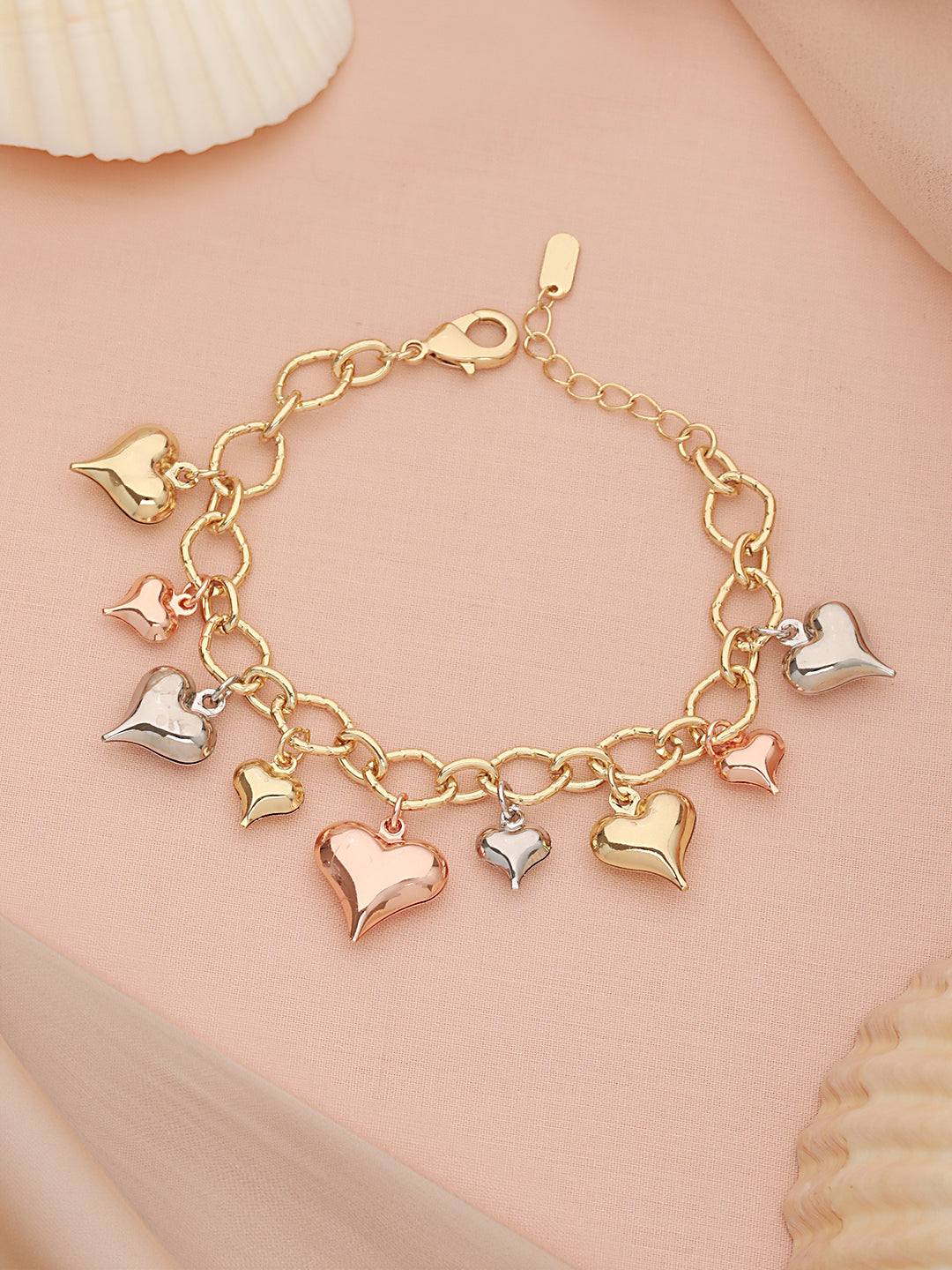 Anti-Tarnish 18k Gold Plated Heart Shaped Charm Link Wraparound  Bracelet