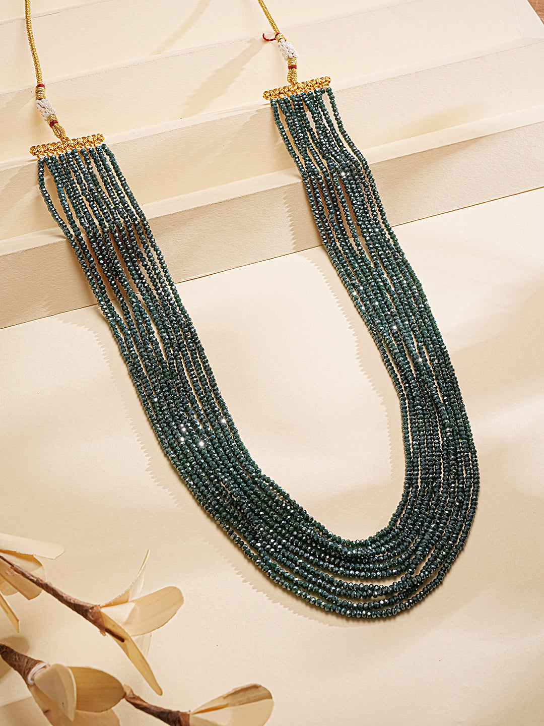 Multi-Layered Emerald Green Beaded Necklace with Gold Finish Jewellery for Women