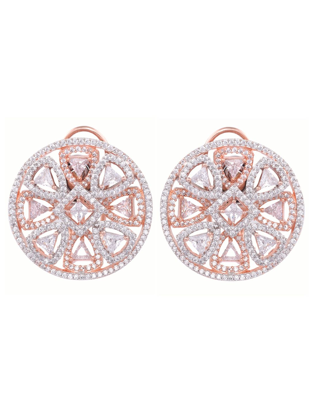 stylish party wear Rose Gold plated AD studded handcrafted Ear rings clip