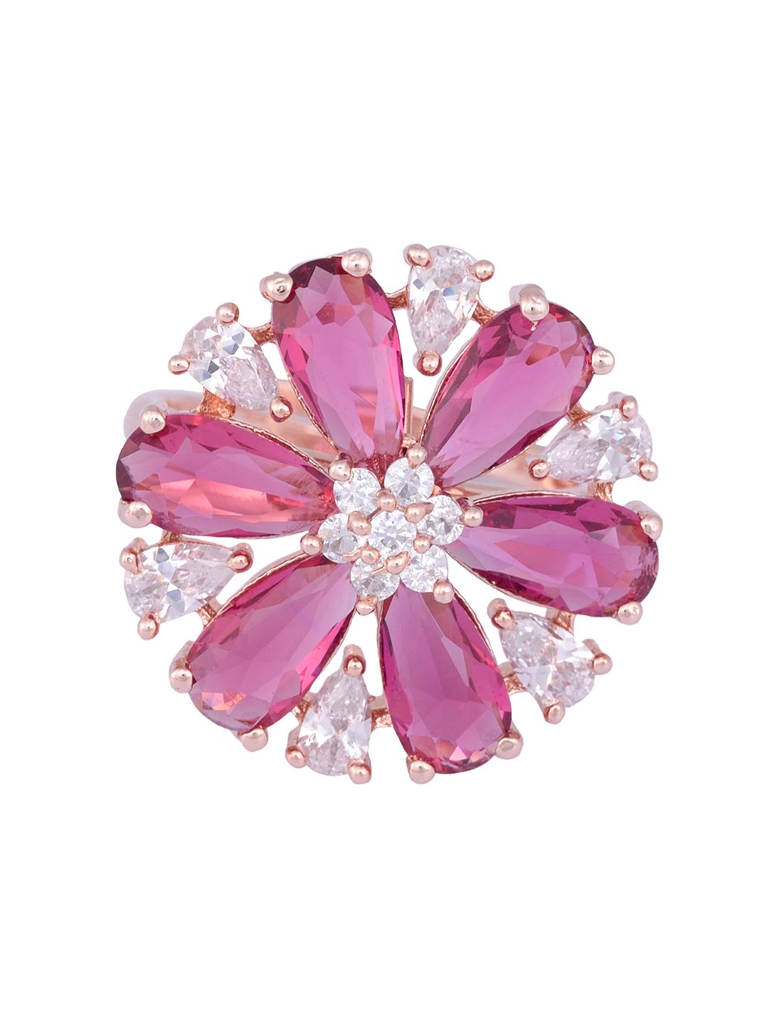 Rose Gold plated Ruby AD studded handcrafted adjustable Finger Ring