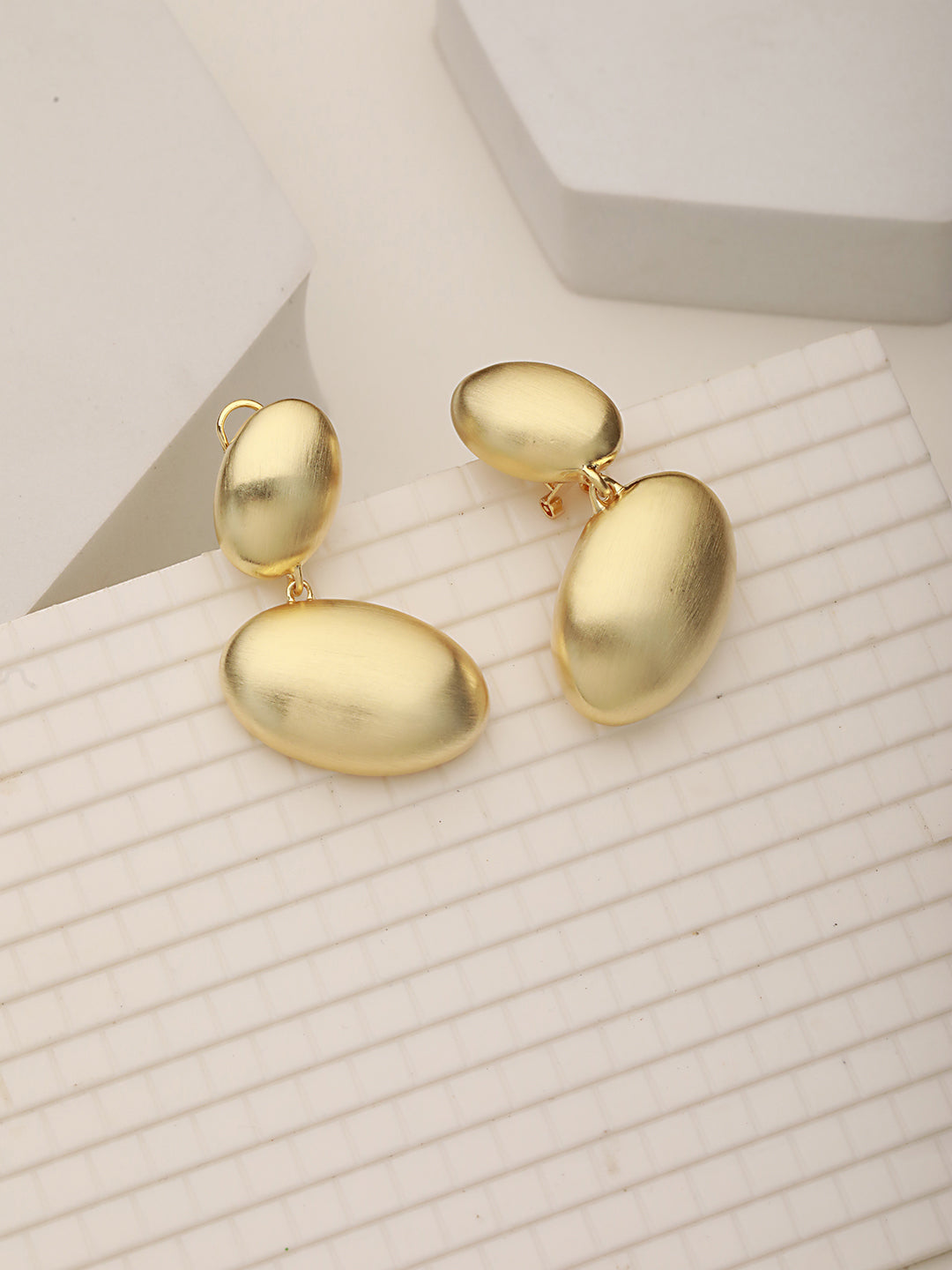 Anti-Tarnish Gold Plated Pebble Shaped Stacked Chunky Earrings