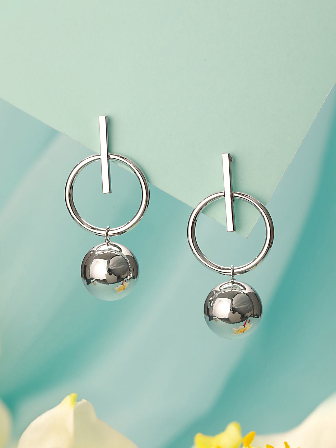 Anti-Tarnish Silver Plated Dangle Ball Drop Hoop Earrings