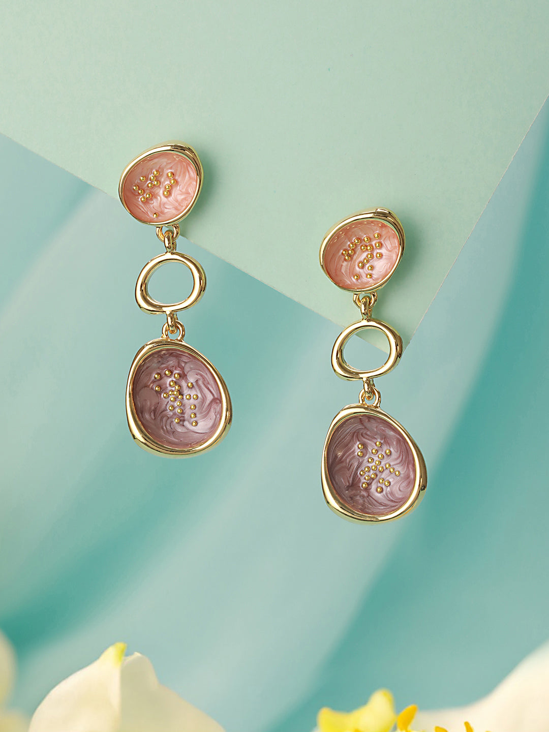 Anti-Tarnish 18k Gold plated & Enamelled Layered Drop Earrings